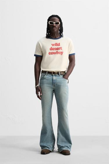 SLOGAN T-SHIRT WITH CONTRAST RIB - Ecru by Zara - Image 0