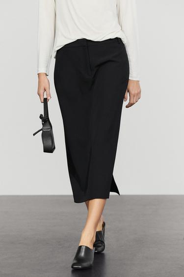 Straight wool blend midi skirt — Blue 2