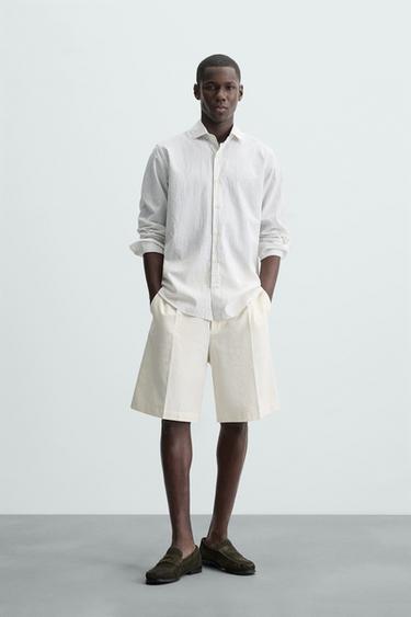 CAMISA ESTRUCTURA RAYAS - Blanco / Verde de Zara - Imagen 0