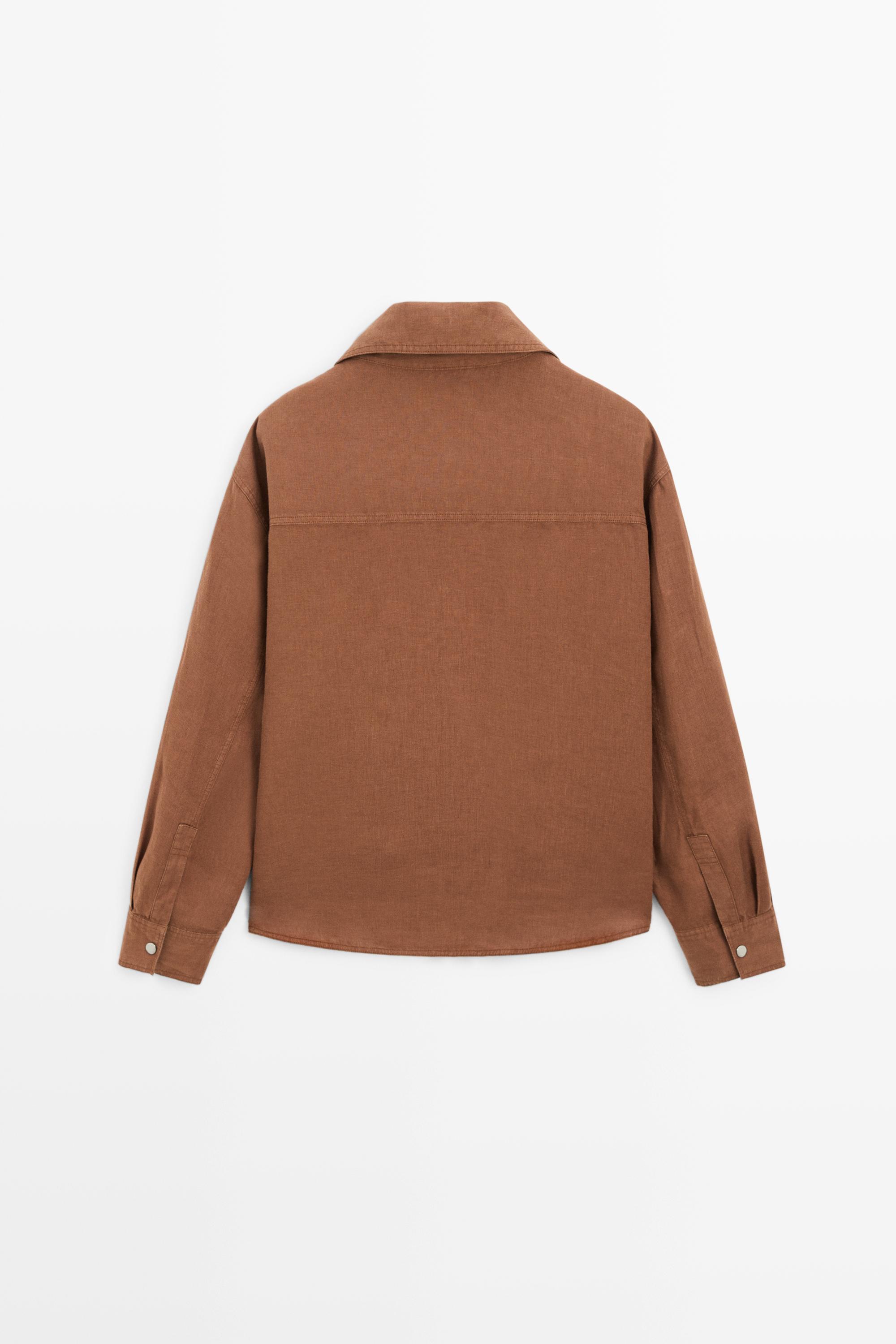 100% linen snap-button shirt - Mink marl | ZARA United States