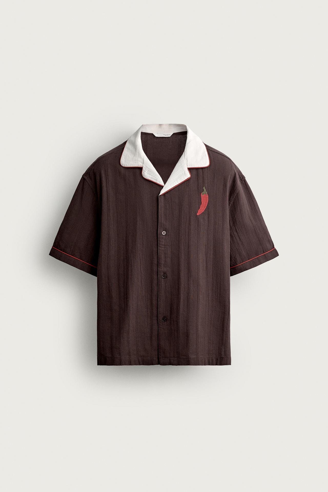 CHILI EMBROIDERY RELAXED FIT SHIRT — Chocolate
