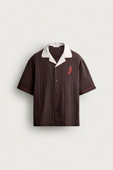 CHILLI EMBROIDERY RELAXED FIT SHIRT - Chocolate by Zara