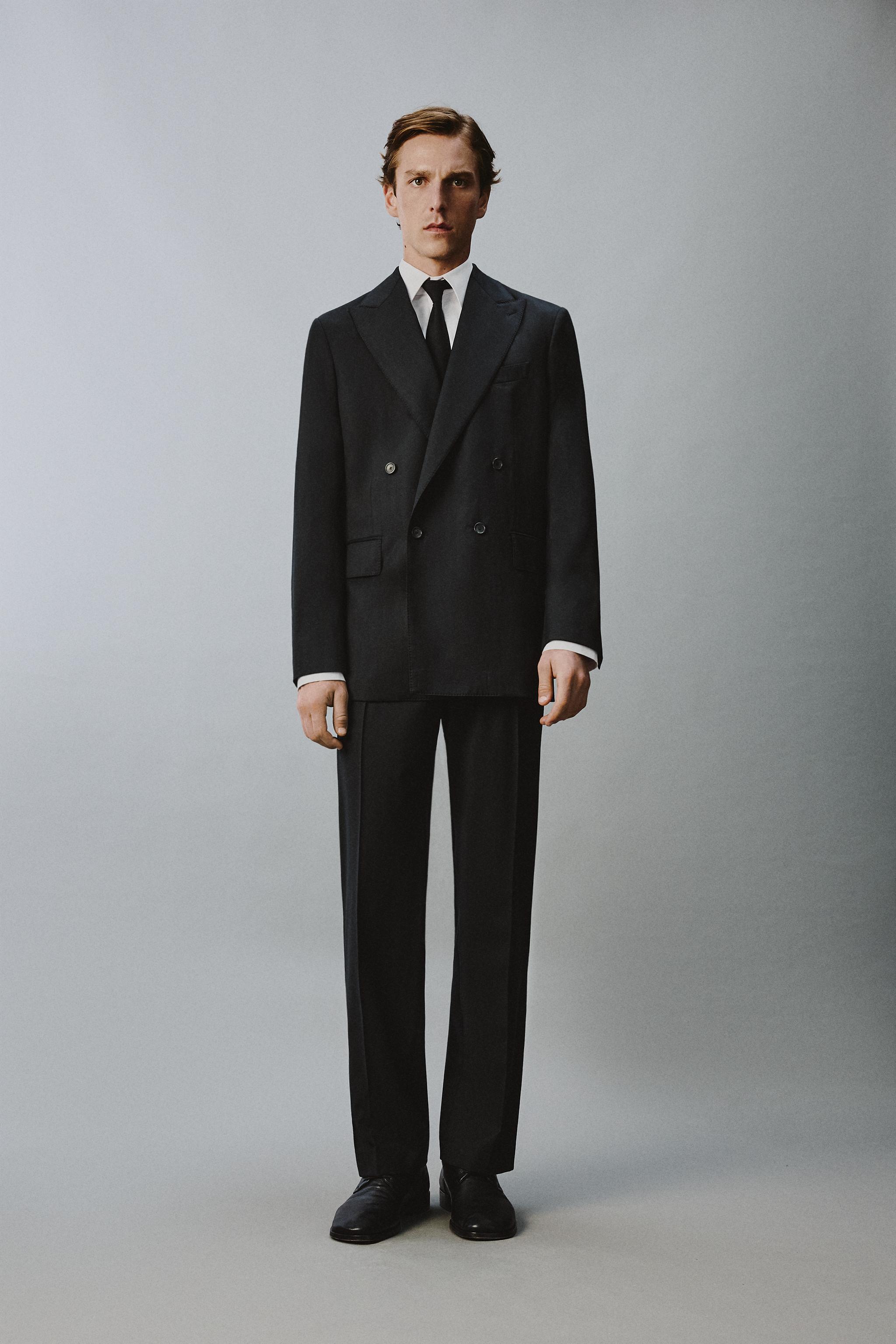 100% WOOL PLEATED SUIT PANTS