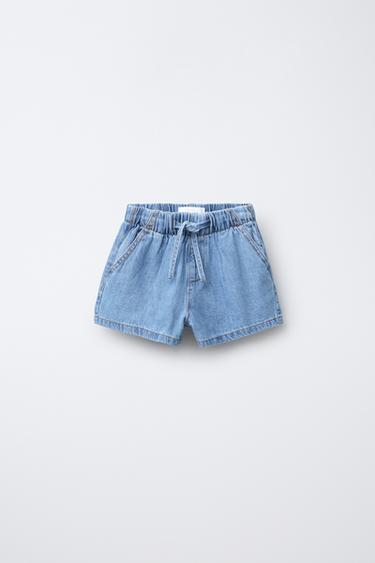 Zara ELASTIC DENIM SHORTS - Blue - Image 0