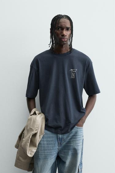 CONTRAST PRINT T-SHIRT - Navy blue by Zara