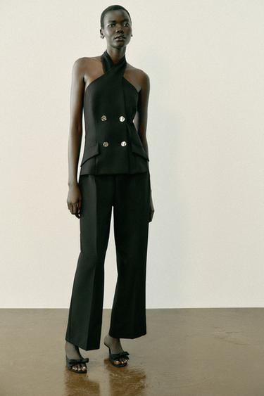 Zara CRISSCROSS HALTER JUMPSUIT - Black - Image 0