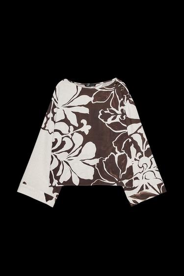 Zara FLORAL PRINT TOP - Ecru / Brown - Image 0