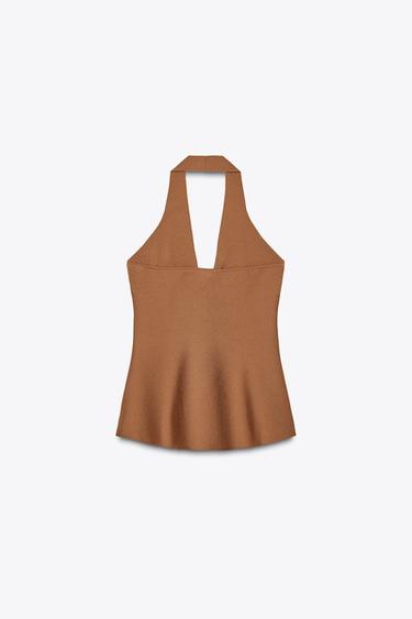 HALTER PEPLUM TOP - camel by Zara - Image 5