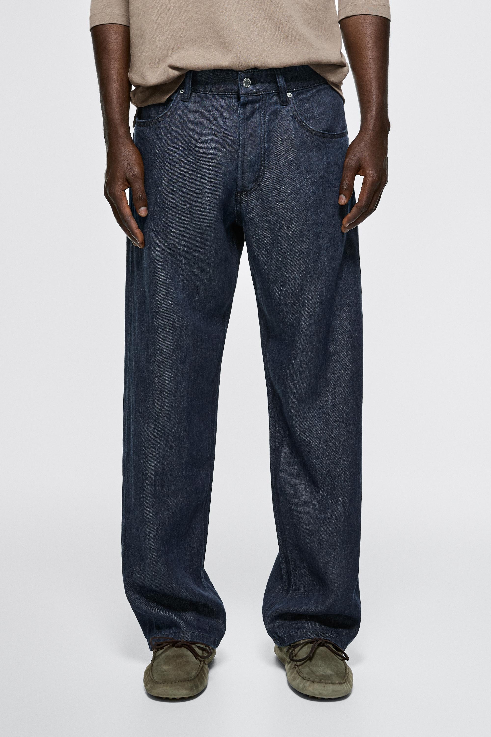 100% linen wide-leg jeans — Light blue