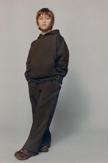 EMBROIDERED HOODIE AND WIDE-LEG TROUSERS SET - Brown by Zara