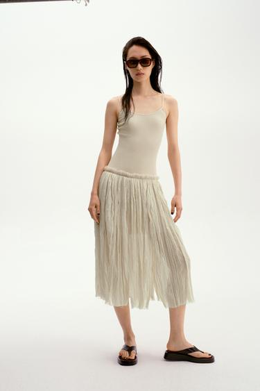 Zara 拼接中長版洋裝 - 嫩粉色 - 圖片 0