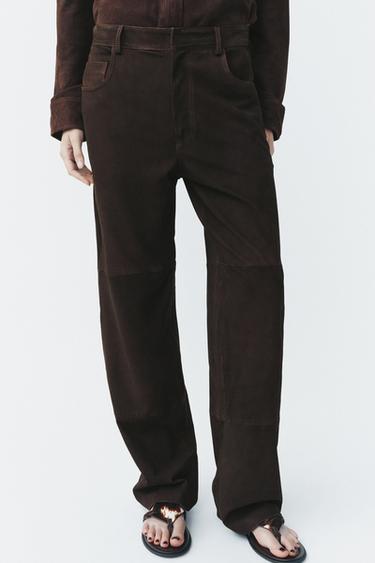 CELANA PANJANG KULIT SUEDE 100% ZW COLLECTION LIMITED EDITION - Cokelat dari Zara
