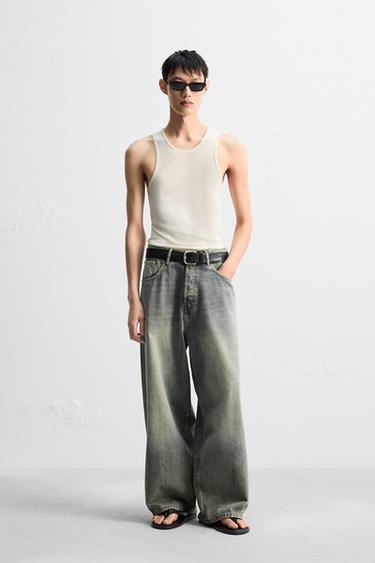 BAGGY WIDE-LEG JEANS - Blue / Green by Zara