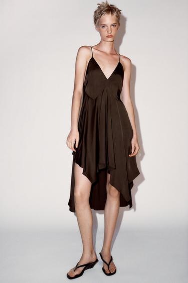 VESTIDO ASIMÉTRICO VOLANTES ZW COLLECTION - Marrón de Zara