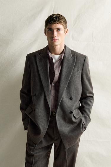 100% WOOL MANTECO® DOUBLE-BREASTED SUIT BLAZER — Light gray 2