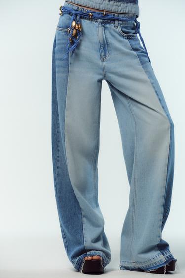 Zara DONUK MAVİ - Z1975 KOMBİNE YÜKSEK BEL GENİŞ PAÇA JEAN