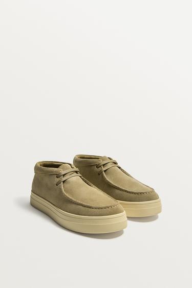 LEATHER MOC TOE SHOES - Beige by Zara