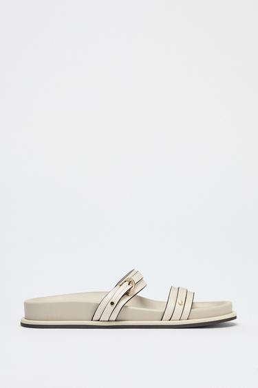 FLAT SANDALS WITH BUCKLE - Ecru White by Zara - Image 0