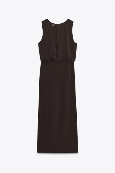 GATHERED WAIST MIDI DRESS - Brown by Zara