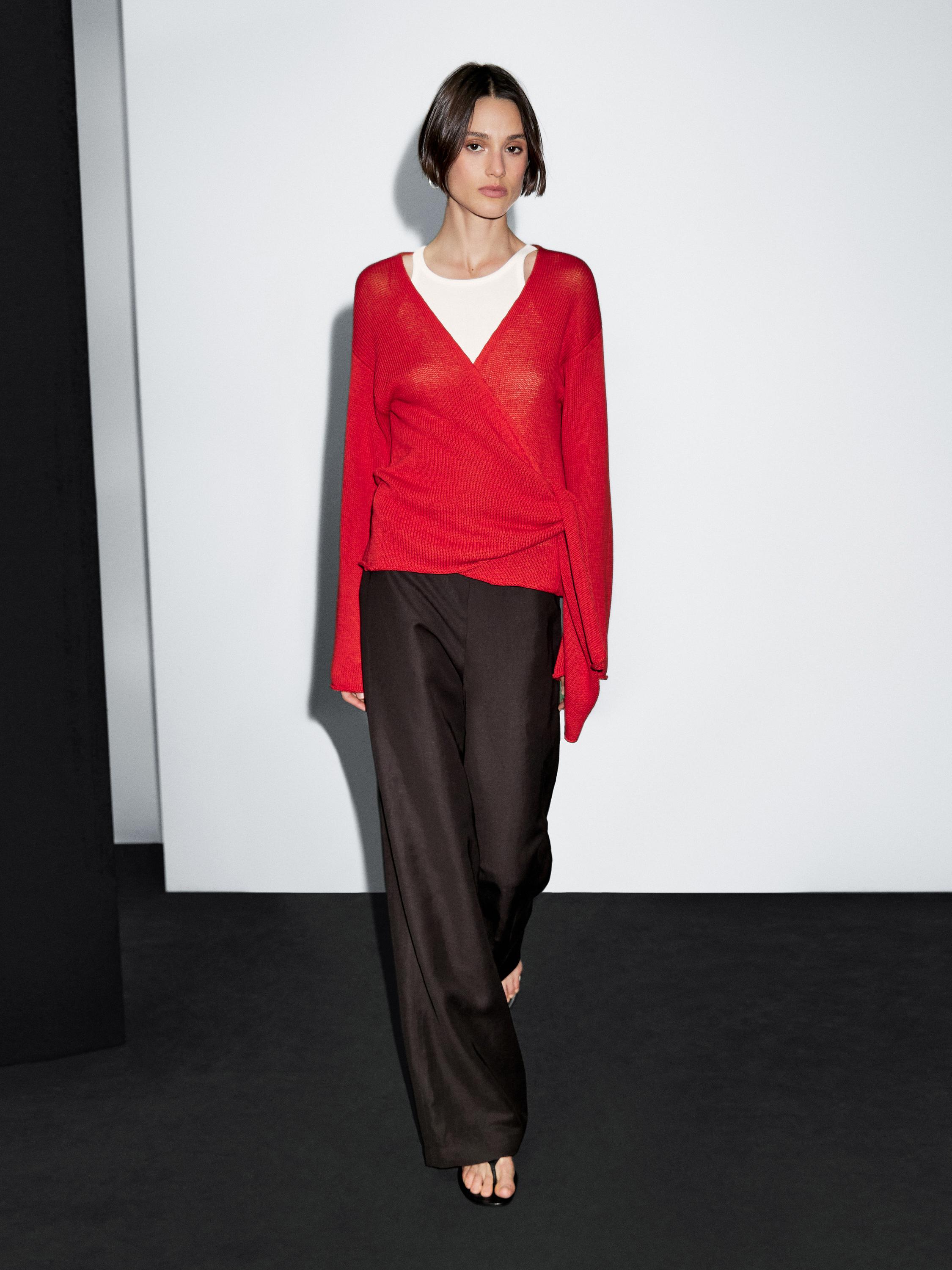 Knit cardigan with belt detail