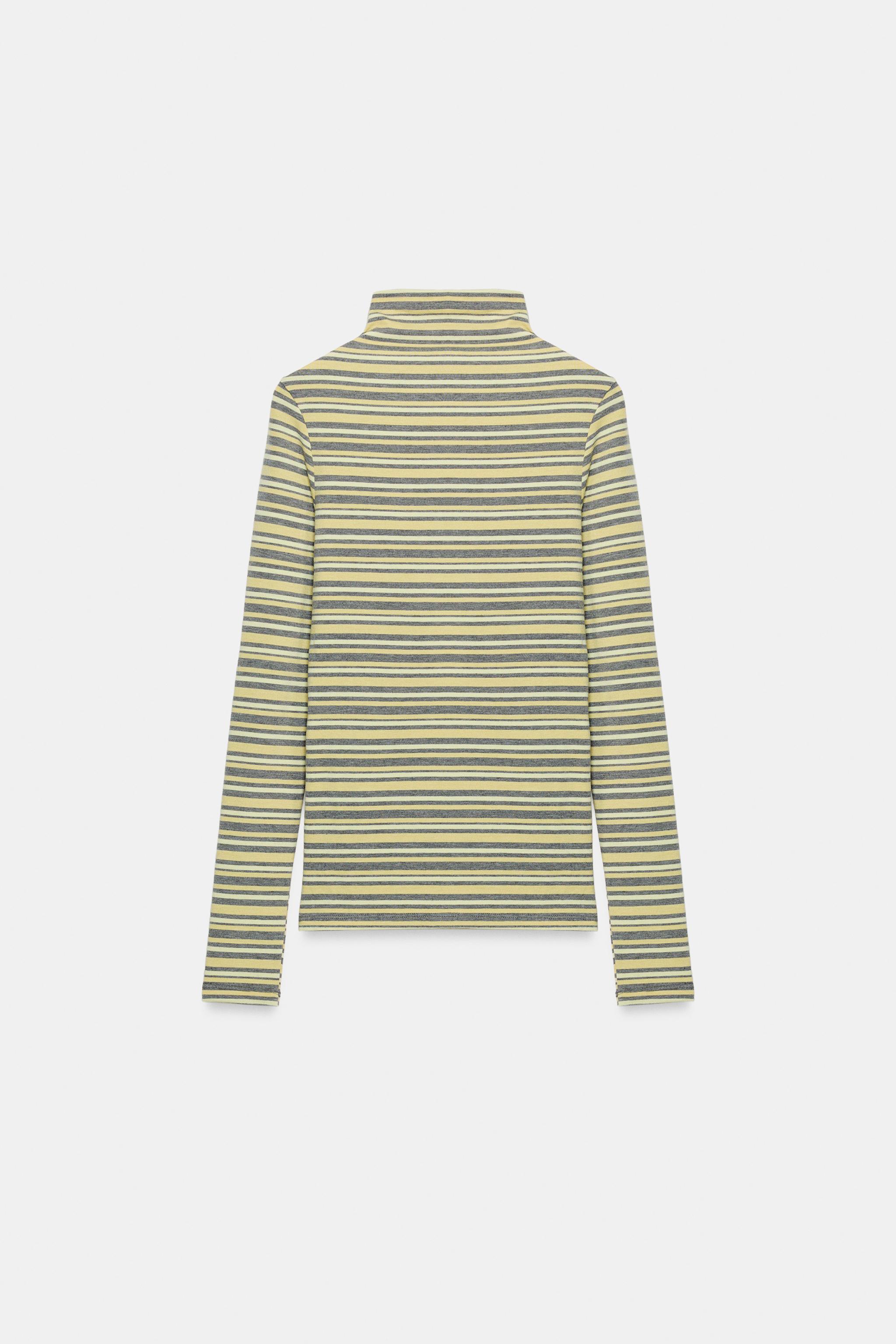 STRIPED MOCK NECK T-SHIRT