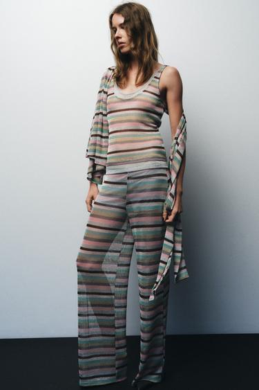 Zara METALLIC THREAD STRIPED PANTS - Multicolored