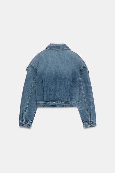 Zara DENIM JACKET WITH SHOULDER TABS - Blue