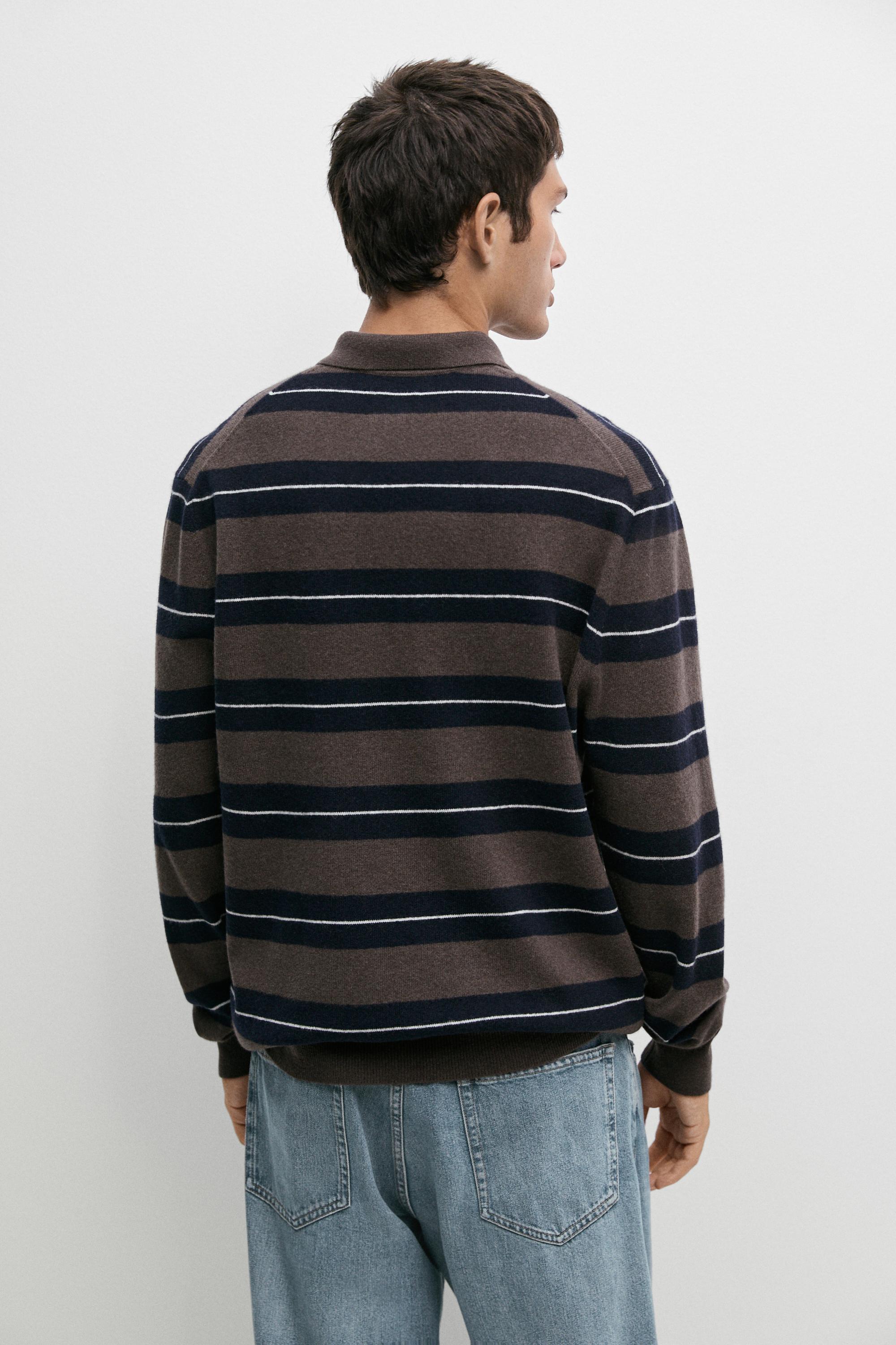 Striped knit polo sweater