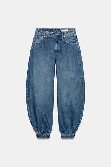 TRF MID-WAIST BALLOON JEANS WITH TAB - Blue by Zara