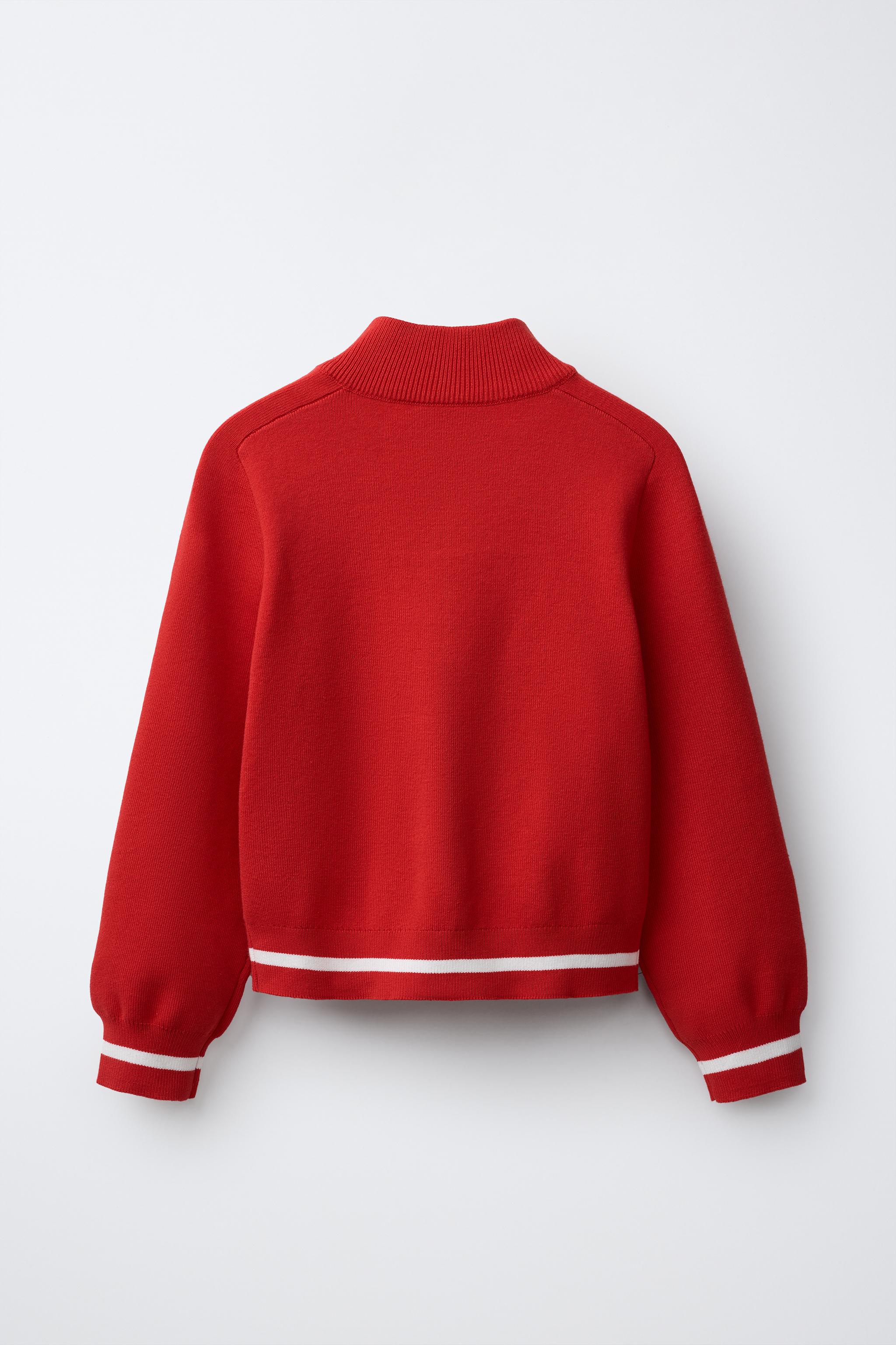 CONTRAST PIPING CARDIGAN — Red