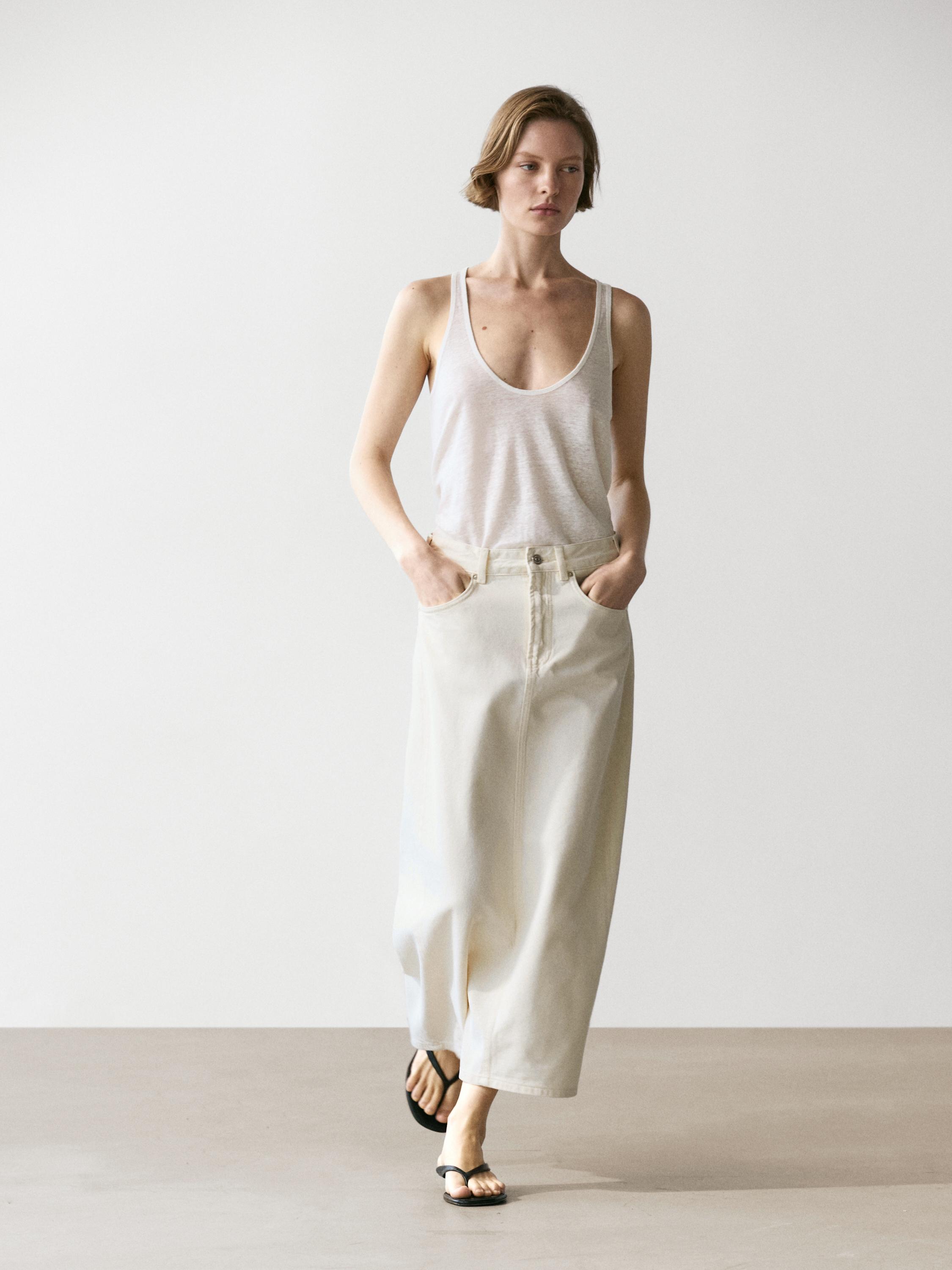 Jupe midi denim barrel fit