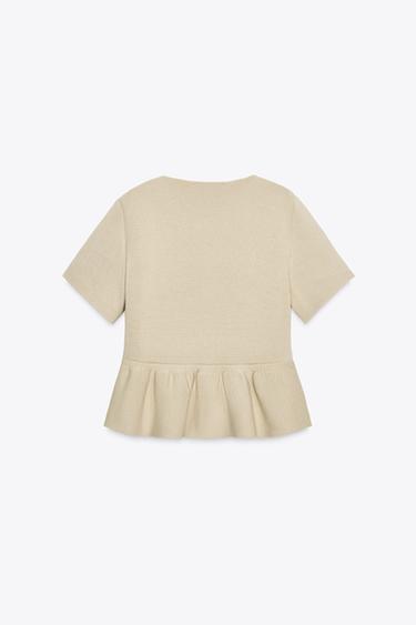 VESTE EN MAILLE MANCHES COURTES PEPLUM - Sable de Zara - Image 5
