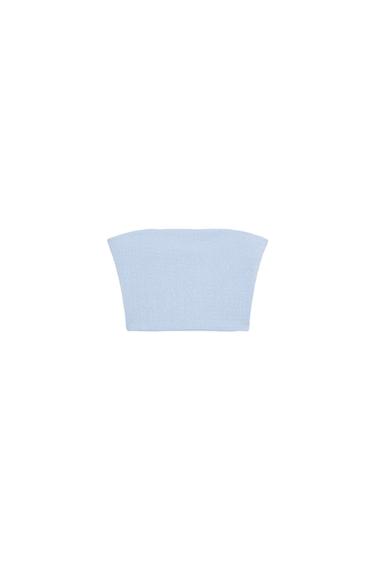 Zara TEXTURED BANDEAU TOP - Light blue