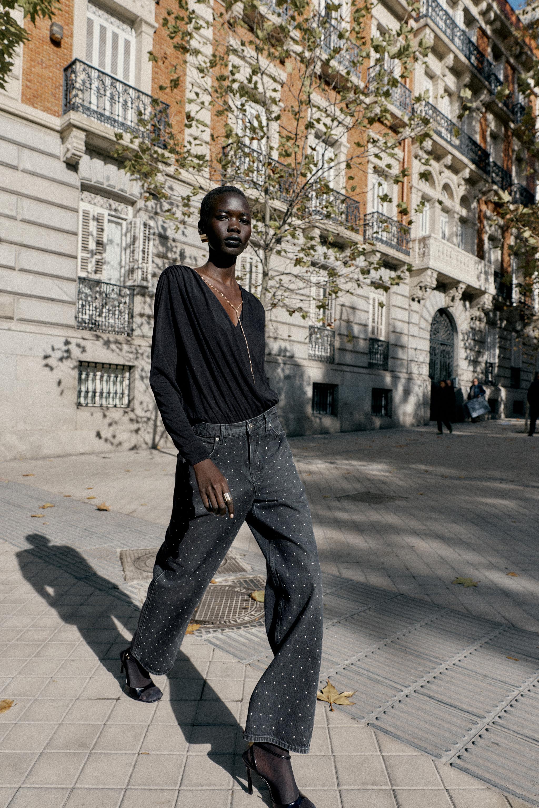 ユッキー Z1975 HIGH WAIST LOOSE STRAIGHT JEANS WITH SPARKLE - Black | ZARA