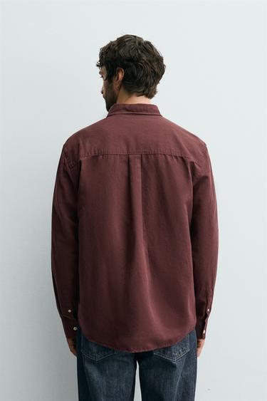 LINEN - COTTON SHIRT - Burgundy by Zara
