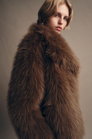 Zara ZW COLLECTION FAUX FUR JACKET - Brown