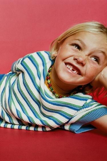 GESTREEPT TRICOT T-SHIRT - Zeeblauw van Zara