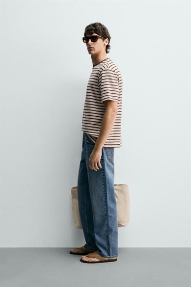 CONTRAST STRIPED JACQUARD T-SHIRT - Brown by Zara - Image 3