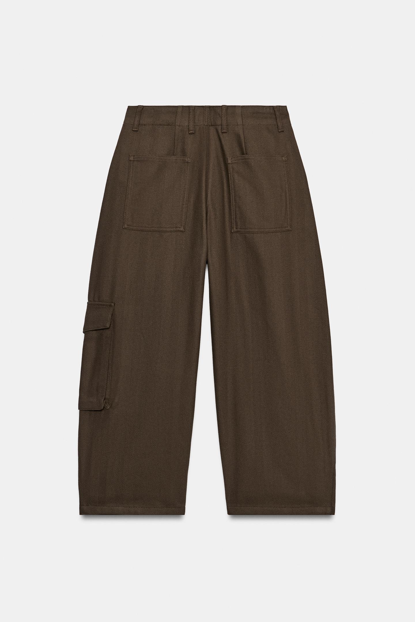 Женские брюки Zara ZW Collection Cargo Capri, цвет: Коричневый — фото 8