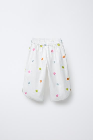 EMBROIDERED FLORAL POPLIN TROUSERS - Oyster-white by Zara - Image 0