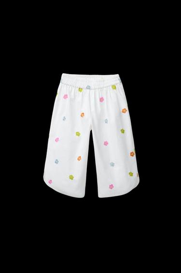 PANTALÓN POPELÍN FLORES BORDADAS - Blanco roto de Zara - Imagen 0