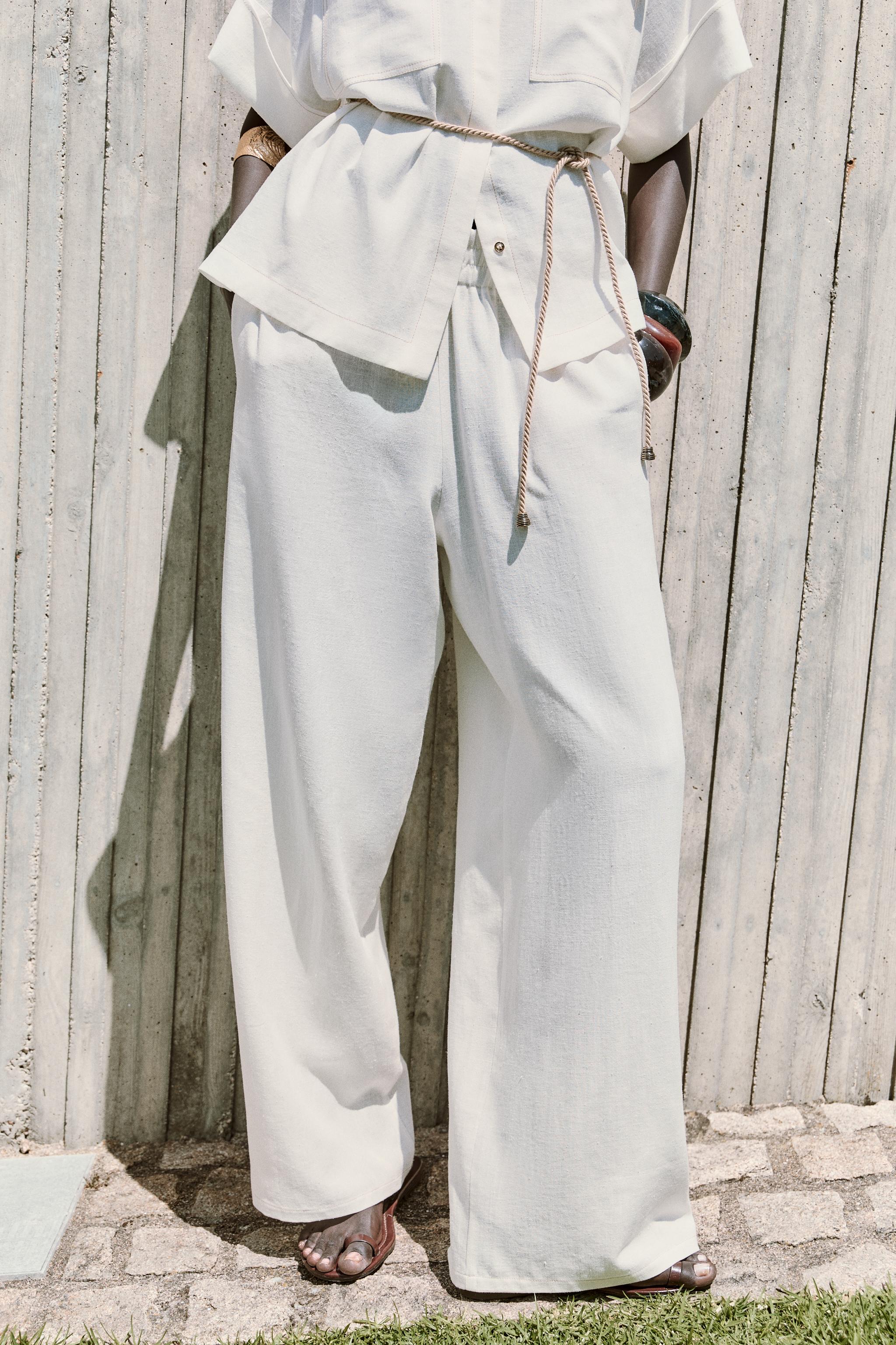 ☆ドイツ発*ZARA*新作*ラスティックワイドパンツ/CAMEL☆ ZW COLLECTION MANTECOウールワイドレッグパンツ - オークル