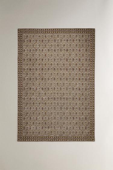 PAISLEY PRINT COTTON RUG - Burgundy by Zara