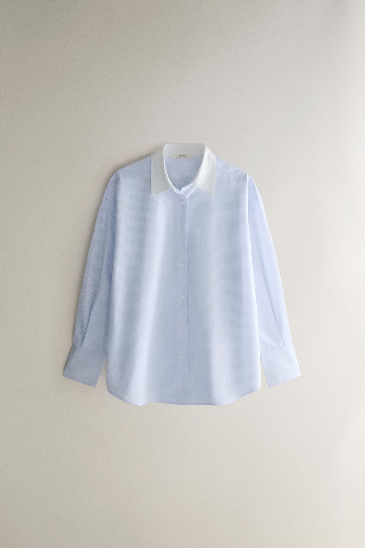 STRIPED SHIRT WITH COLLAR — Blue