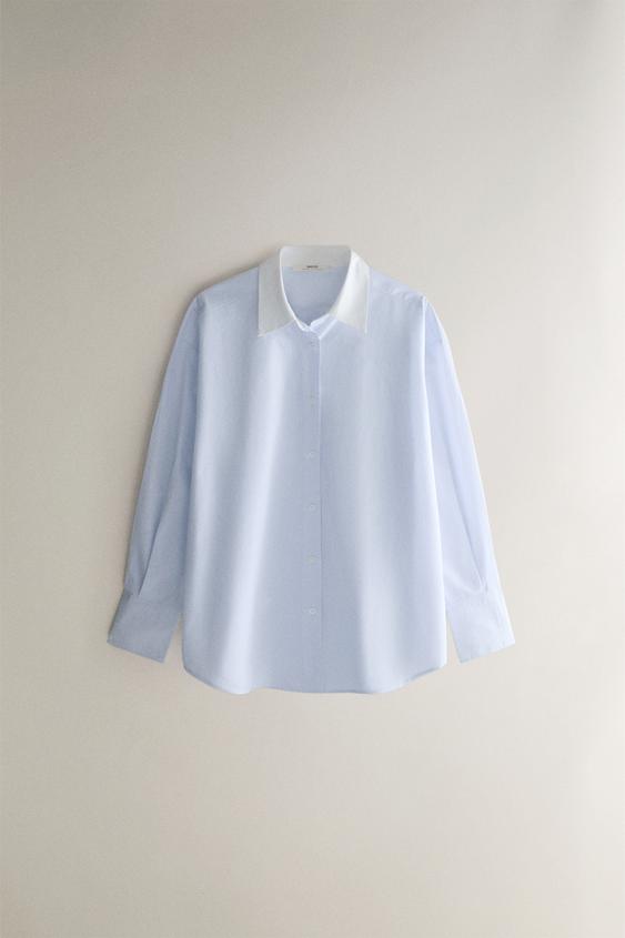 STRIPED SHIRT WITH COLLAR - أزرق الخاص بـ Zara - صورة 0