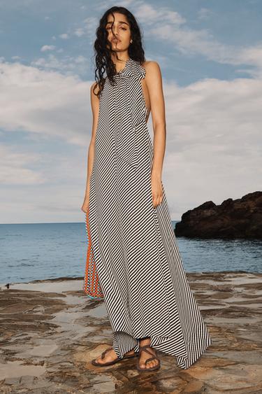 LIMITED EDITION STRIPED HALTER DRESS - Ecru / Black by Zara - Image 0