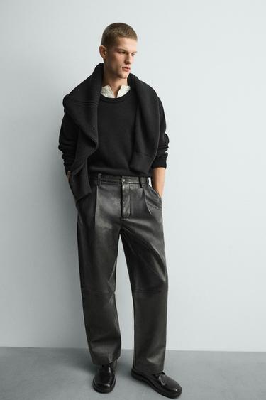 LEATHER STRAIGHT-LEG TROUSERS - Black by Zara - Image 4