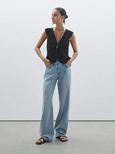 Zara Embellished crochet knit vest - Black