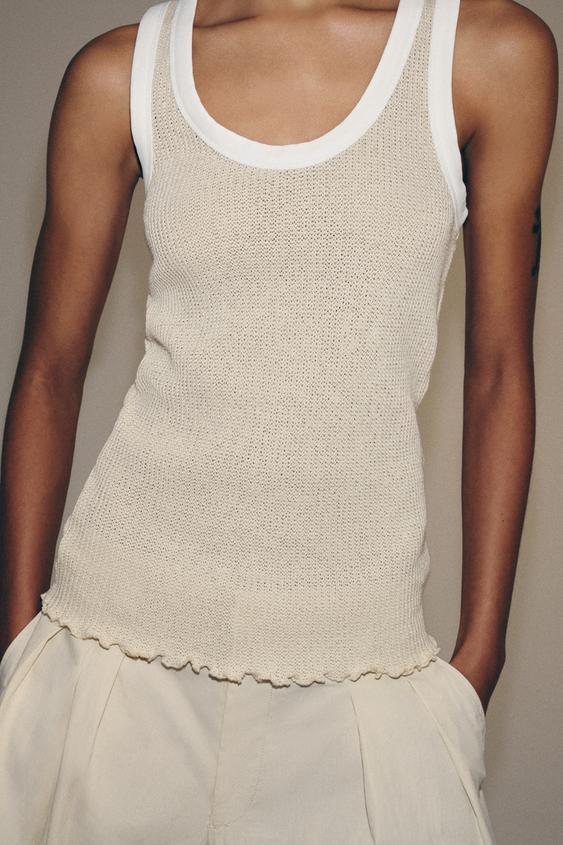 TOP À LISERÉS EN CONTRASTE - Beige de Zara - Image 1