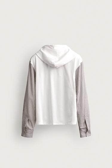 SUDADERA CAPUCHA CREMALLERA COMBINADO - Blanco de Zara